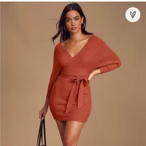 Lulu’s Orange Belted Bodycon Sweater Dress, Size Medium